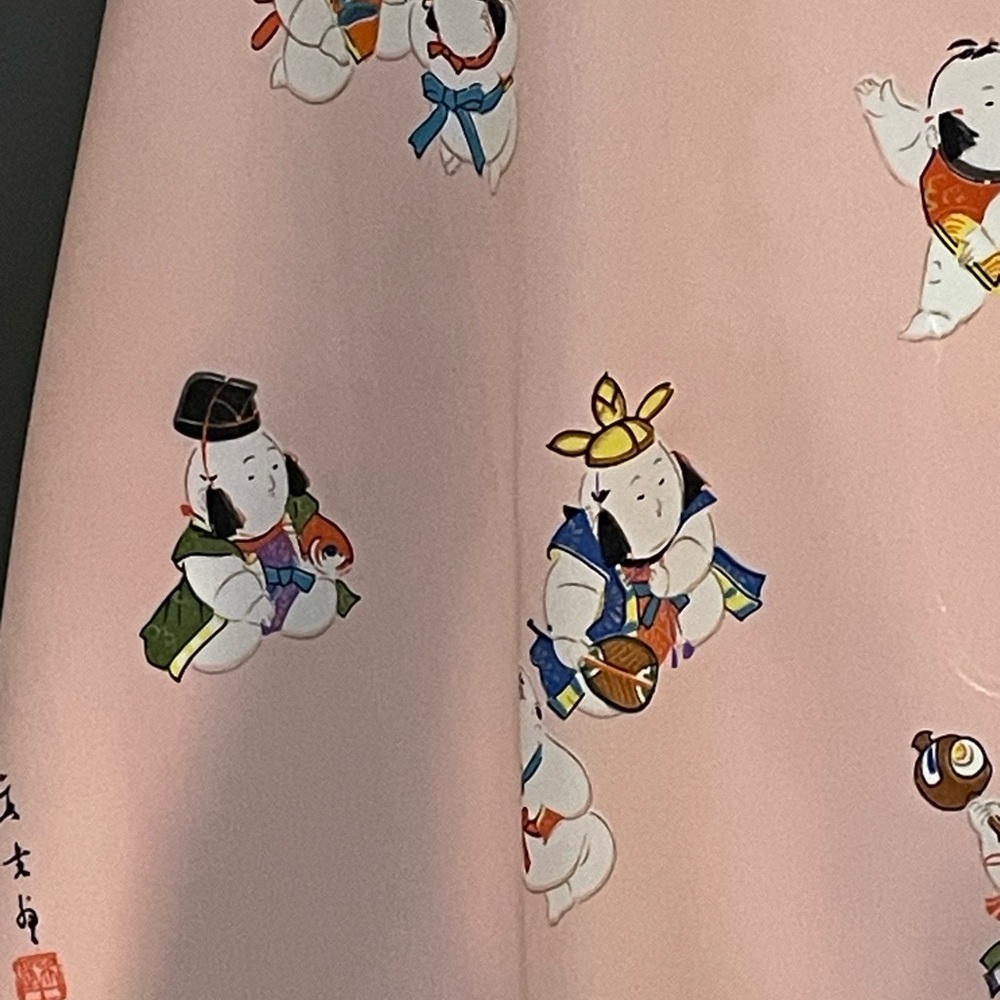 Charming Vintage Japan Sumo Baby Print Scarf 29 In Very Good Condition - Picture 6 of 10